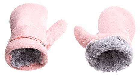 SEYUFN Handschuhe für Babys, Winter, Futter aus Molton, für Kleinkinder, Jungen, warm, weich, für Babys, Mädchen, Handschuhe, verstellbar im Freien (Rosa, M)