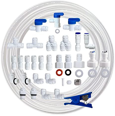 ITIGER-ESHIONG 10m+30pz Frigorifero Tubo di Alimentazione Dell'acqua Connettore Raccordo Ad Osmosi Inversa Filtro Dell'acqua per 1/4 di pollice Tubo di Collegamento…