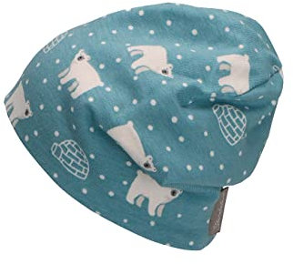 Sterntaler Baby Jungen Beanie Baby Slouch-Beanie Eisbär Mütze - Beanie Baby, Kinderbeanie - gefüttert mit Baumwoll Fleece - himmelblau, 45