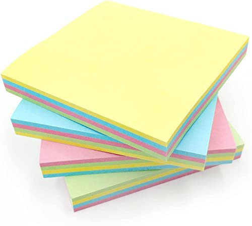 GUMTAPE Sticky Notes (76x76mm) – 600 Sheets in 4 Mixed Colors | Colorful Sticky Memo Pads for Office, Home & School | Removable Adhesive, Easy to Stick & Remove – 6 Pads (100 Sheets Each)