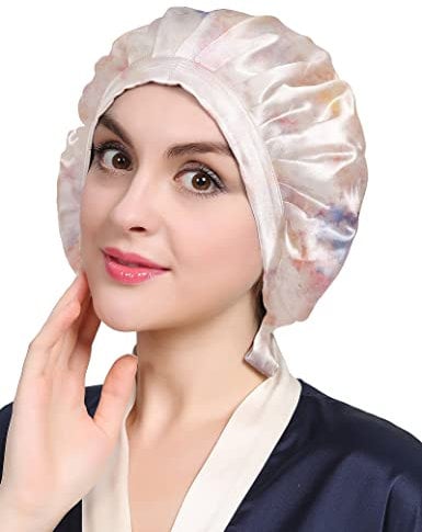 LilySilk 100% Maulbeerseide Schlafmütze rutschfest verstellbar und atmungsaktiver Kopfbedeckung Seidenhaube zum Schlafen Nachtmütze mit elastischem Band für alle Haartypen,Aquarell