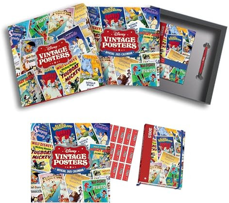 Disney Calendar 2026 Vintage Posters Gift Box 2026 Calendar Diary & Pen Gift set with Free Organisational stickers Included