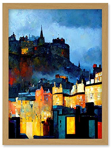 Doppelganger33 LTD Edinburgh Castle From Grassmarket Cityscape Modern Artwork Framed Wall Art Print A4