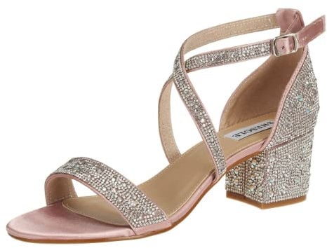SheSole Women Ladies Low Block Heel Sandals Sparkly Rhinestone Bridal Wedding Shoes Rose Gold Size 5