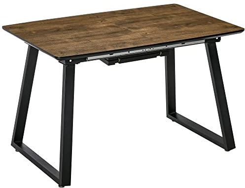 HOMCOM Extendable Dining Table Rectangular Wood Effect Tabletop for 4-6 People with Steel Frame & Hidden Leaves for Kitchen, Dining Room, Living Room