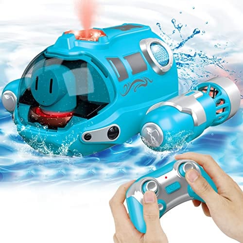 CestMall RC Bootsspielzeuge für Jungen Mädchen, 2.4 GHz Fernbedienungs -Motorboot mit Sprüh Lichtfunktion Doppeltremote Fernbedienungsboote Wieder aufladbare Bootsboot für Pool Lake Outdoor Geschenk