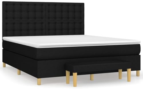 XHNIFBN Boxspringbett 180x200 in Schwarz Stoff mit Taschenfederkernmatratze & verstellbarem Kopfteil für Schlafzimmer Gästezimmer