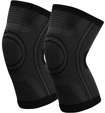 Laughhe 2 Piezas Rodilleras Deportivas, Rodilleras Transpirable para Hombre y Mujer Rodillera Menisco Ligamento Negro Rodillera de Compresión para Correr Futbol Voleibol Artritis (M)