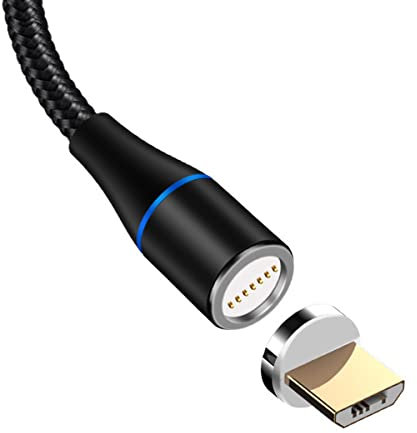 YSJJZRL Magnetisches USB-Mikro-Ladekabel LED 3A Schnellladung 360° geflochtenes USB-Mikrokabel für Samsung S7 S6 Edge S4 S3 usw (1M,Schwarz)