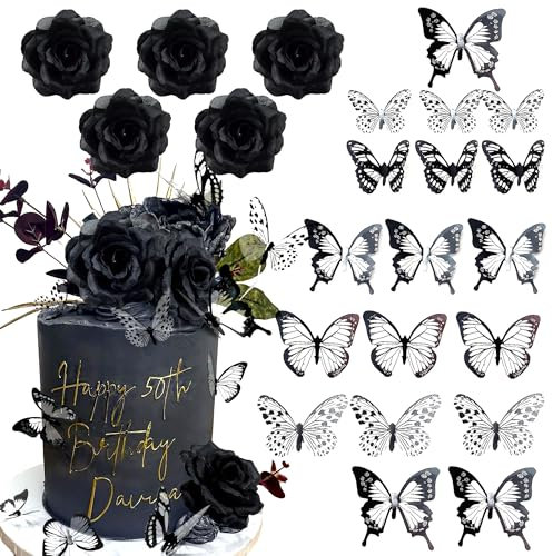 JeVenis Black Gothic Cake Decoration Rose Cake Topper Rip Cake Decoration Death Cake Decoration Gothic Birthday Decoration Gothic Party Supplies