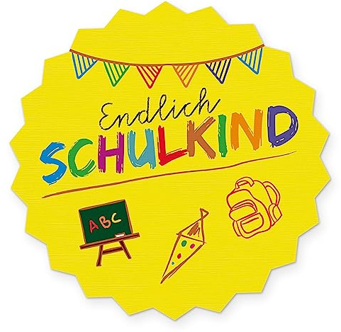 itenga 10x Sticker Einschulung Schulanfang Aufkleber Endlich Schulkind Tafel rund Gastgeschenk Geschenkverpackung (gelb)