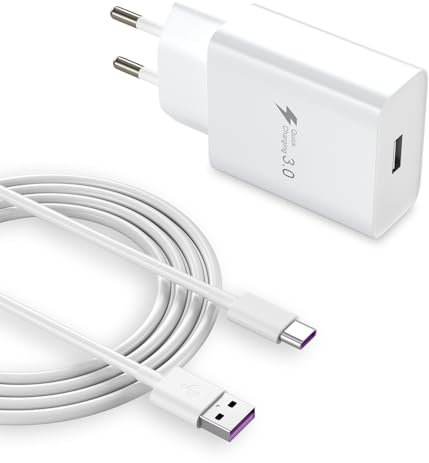 Caricabatterie rapido USB-C 18W per Samsung Galaxy A15 A14 A13 A12 A04S A05S A35 A25 S21 S20 S10 S9, Compatibile con Xiaomi Redmi 10C 10 Note 11S 10 Pro Mi 8 Mi 9 Mi 10, con cavo USB C da 2 m (Bianco)
