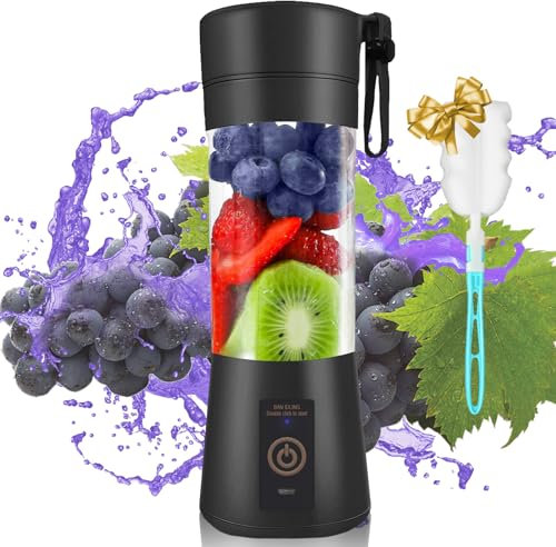 UHOUSEST Portable Blender, Mini Portable Juicer Blender for Shakes and Smoothies, Cup with Rechargeable USB Small Electric Individual Small Blender and 6 Blades in 3D for Superb Mixing, Black