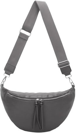 OBC Damen Tasche Crossbody Brusttasche Hüfttasche Schultertasche Umhängetasche Bauchtasche Gürteltasche Crossover Reisetasche Body Bag Kunstleder Dunkelgrau L