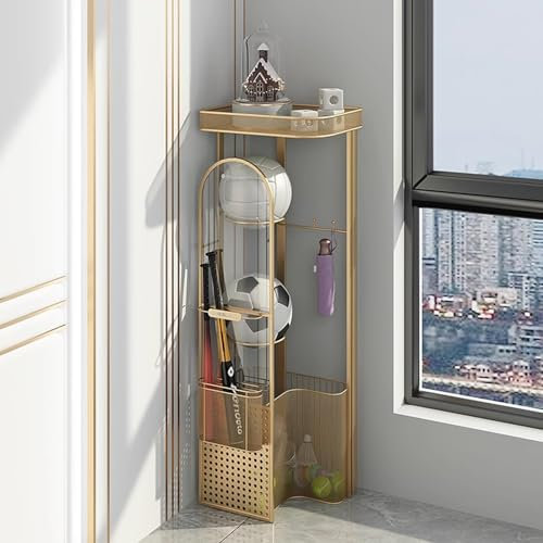 MKYOKO Yogamattenhalter, Aufbewahrungsregal für Fitnessgeräte, Aufbewahrungsregal für Heim-Fitnessstudios mit Ballhalter (Color : Gold)