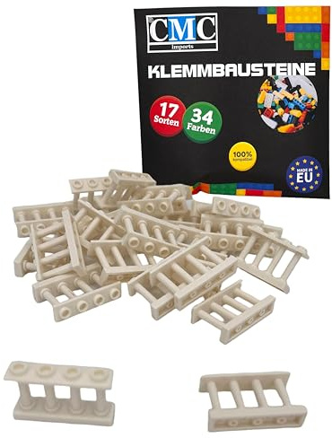 CMC imports 10 x Geländer/Zaun 15332 Klemmbausteine vers. Farben zur Auswahl Bausteine 1x4x2 Noppen Zaunelemente Kompatibel Einzelteile (713 - Weiss)