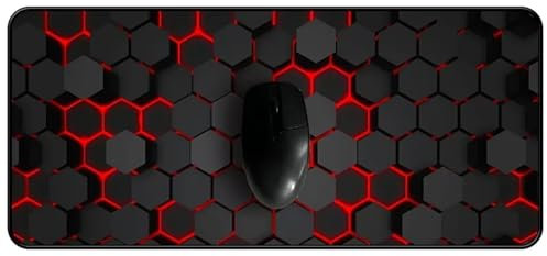 Tapis de Souris Gaming XXL 600x300x3mm,Rouge Noir Géométrique Grand Tapis de Souris,Base en Caoutchouc antidérapante,Spéciale Améliore la Précision et la Vitesse pour Gamer PC Ordinateur