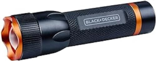 BLACK+DECKER LED-Taschenlampe 60 Lumen - 1W - AA Batterie (exkl.) - 65M Reichweite - 3 Lichtmodi: Hoch, Niedrig, Pulsierend - Schwarz/Orange