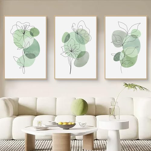 Qeuufieu Moderne Poster Set 3 Stück Premium Wandbilder Grüne Pflanze Wanddeko Bilder Boho Deko Bilder für Wohnzimmer Schlafzimmer ohne Bilderrahmen (30x40cm)