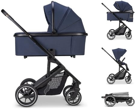 Osann Kombi-Kinderwagen Juntos, Kinderwage 2in1 inkl. Babywanne, Sportsitz, Regenverdeck, leicht klappbar- Cobalt
