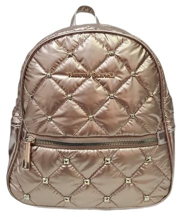 Borsa Donna Zaino Piumino in Nylon Impermeabile Multitasche Riporti in Vernice Due spallaccie Regolabili Dimensioni: 29 X 25 X 15 cm. Linea Cassis ART.003 Marchio NAZARENO GABRIELLI (ROSE/GOLD)