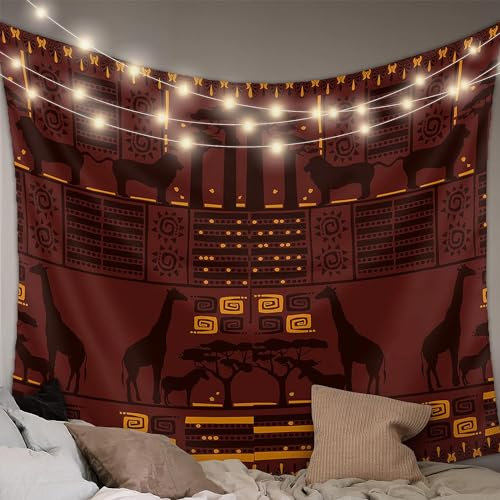 Tizhweqo Wandteppich 3D Afrikanisches Muster, Wandbehang Afrikanische Tiere, Wandtuch Afrikanisches Muster Tapisserie Tapestry für Schlafzimmer Wohnzimmer Wohnheim Deko 130x150 cm GT1676