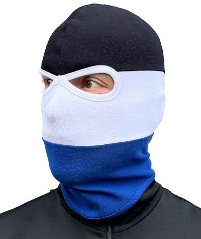 PGwear Sturmhaube in schwarz weiß blau gestreift I Maske Balaclava Unisex Einheitsgröße I Ultras Hooligans Ski Motorrad