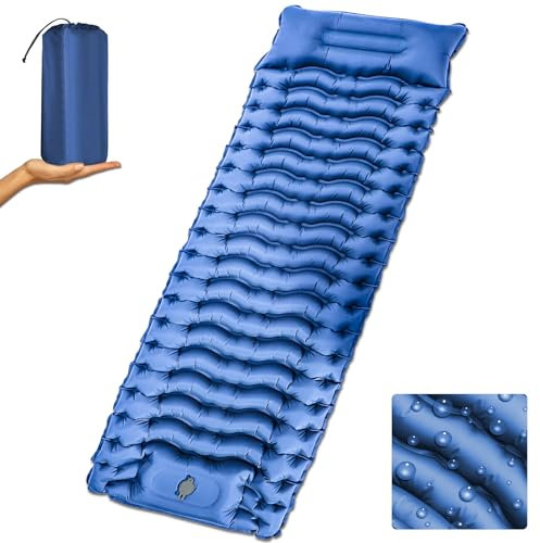 Holwim Materassino autogonfiabile per campeggio, campeggio con cuscino e pompa a piedi, materassino autogonfiabile, ultraleggero, piccolo ingombro di imballaggio, campeggio, materasso gonfiabile per