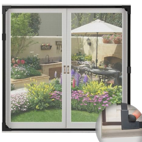 Zanzariera Finestra - 100 x 120 cm, Home DIY Barra dentellata Schermi magnetici, con cornice nera, senza perforazione
