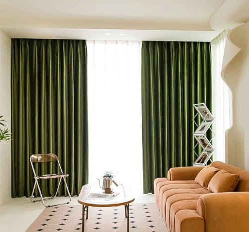 Ayoiow Verdunkelungsvorhang Jugendzimmer, Verdunkelungsvorhang Mit Ösen, Samt Vorhang Gardine 2Er Set, Dunkelgrün, 132X229CM
