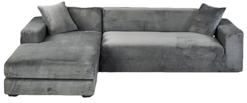 GUYIRT Couch Überwurf L Form Kratzfest Katzen, L Förmiger Sofabezug, Sofa Überzug Ecksofa Samt, Sofabezug Ecksofa L Form Stretch, Waschbar (Dunkelgrau,2+2 Sitzer)