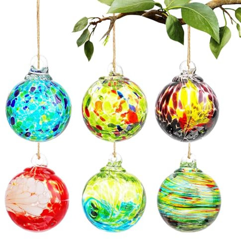 Handgeblasene Glasornamente | Kreative geblasene Glaskugel – Glas-Weihnachtsschmuck, hängende Glaskugeln für Zuhause, Outdoor, Fenster, Terrasse, Garten