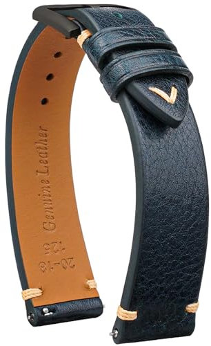 Gomvadr Quick Release Lederarmband, Öl Wachs Leder Uhrenarmbänder, Italienische Kalbsleder Uhrenarmbänder Ersatzband für Männer Frauen 16 18 19 20 21 22mm (18mm, Blau/schwarze Schnalle)