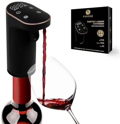 POURÉ Electric Liquor Dispenser with Wine Aerator - Adjustable Alcohol Output 1-999mL - Smart Whiskey Pourer Pump - Long Battery Life - LED Touch Screen - Birthday Gift for Men Women Unique Gifts