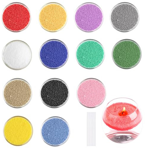 Ovaletta 13 Farben Kerzensand, Kerzensand mit Docht, Kerzensand mit Duft, Kerzen selber Machen Set, Paraffinwachs für Kerzen, mit 16 Dochte, Kerzenwachs zum Gießen, Kerzensand Set (260g)