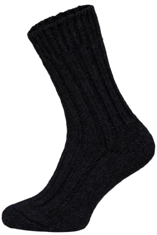 HomeOfSocks 2 Paar Alpaka Socken Herren Und Damen - Dicke Wollsocken Mit 50% Wollanteil, Natürliche Regulierung Der Fußtemperatur | Schwarz Gr. 43-46
