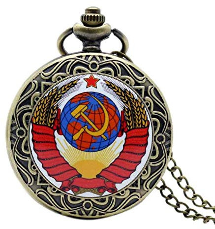 HUIBBGO Retro Russia Unione Sovietica Bandiera Russa Distintivi Martello Falce Orologio da Taschino Gancio Design Collana Catena Regalo