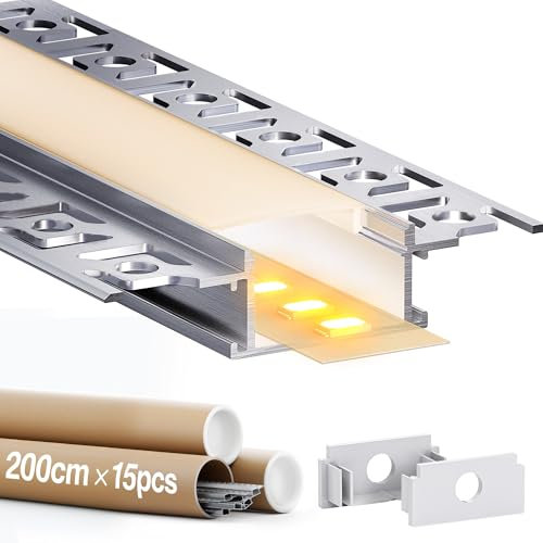 GEEKLUX Profile Alu pour Ruban Led 2 M - Profilé Aluminium LED - Canal Aluminium pour Ruban LED, Profilé Alu avec Couvercle Blanc Laiteux, Embouts et Clips de Montage (SA01, 15 * 2M(Totale 30M))