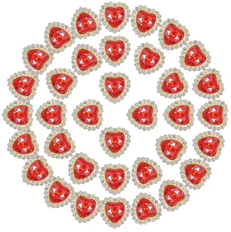 PATIKIL Herz Strassknöpfe 16mm Aufnähbare Kristall Flache Diamanten, Rot | 40 Stück Strass Herz Nagel Charm Verzierung Nähen DIY Kleidung Hochzeit