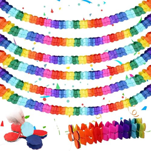 6 Stück Bunt Girlande Papier Deko, Hängenden Deko Garlanden, Party Geburtstag Hochzeit Karneval Fasching Geburtstagsgirlande Partygirlanden Deko