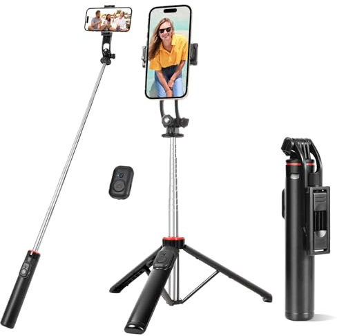 Treppiede Smartphone, 130cm Bastone Selfie con Telecomando Wireless Rimovibile, Treppiede Portatile Estensibile per Smartphone Supporto Telefono Compatibile con Smartphone/GoPro/Camera