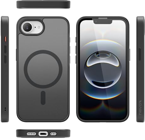 Nevox StyleShell INVISIO für iPhone 17e & iPhone 16e 6,1 Zoll kompatibel mit MagSafe – Premium Schutzhülle mit Magnetfunktion, stoßfestes TPU & PC, erhöhter Displayschutz, Schwarz