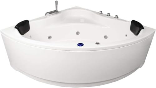 Whirlpool Badewanne Karibik Basic – Made in Germany | Runde Eckbadewanne mit 13 Massage-Düsen, LED Beleuchtung & Armaturen | Maße: [150 x 150 cm] | Spa-Badewanne für 2 Personen