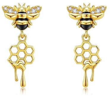 Bee Earring 925 Sterling Silver Bee and Dripping Honey Stud Earrings for Women