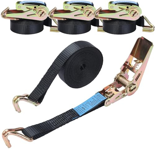 4 Stück 800kg 6m Spanngurte mit Ratsche, Standard Extrem Robuste Spanngurte Ratschengurte mit Haken Spanngurt für LKWs, Transport motorräde (Schwarz)