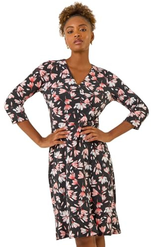 Roman Originals Tea Dress for Women UK Ladies Frill Hem Skater Wrap Jersey Stretchy Fit & Flare Flattering Knee Length Cocktail Party Occasion Holiday Going Out
