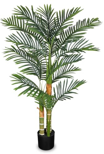 Briful 4Ft Artificial Palm Tree in Pot Floor Plant - 120 CM Large Artifial Plants with 2 Trunks & Adjustable Leaves, Fake Palm Tree Decorative Tropical Plant for Living Room, Office, Porch Decor