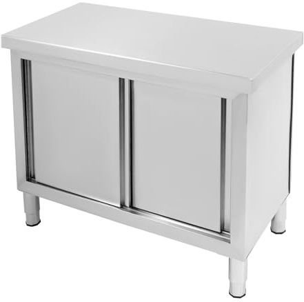 Catering Arbeitstisch Edelstahltisch mit Unterschrank, Arbeitsschrank mit Schiebetüren,Gastro-Edelstahlschrank für Küche Restaurant Garage (Silber, Zentimeter, 86, Zentimeter, 120, Zentimeter, 50)