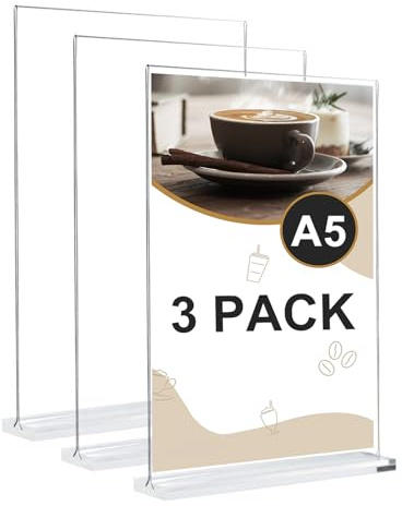 Samamoca 3 Stück Tischaufsteller A5,T-Ständer Werbeaufsteller,Din A5 Aufsteller,Acryl-Displayplatte,Acrylic Sign Holder Für Menükarten Prospekte Werbung Restaurant Café Büro
