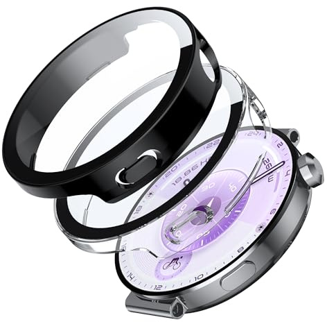 Tieeyivv Hülle für Huawei Watch GT 6 41mm, Hart PC Bumper Case, Panzerglas Displayschutzfolie, 360° Rundumschutz, Schutzhülle Cover für Watch S4, Clear mit Schwarz Rand
